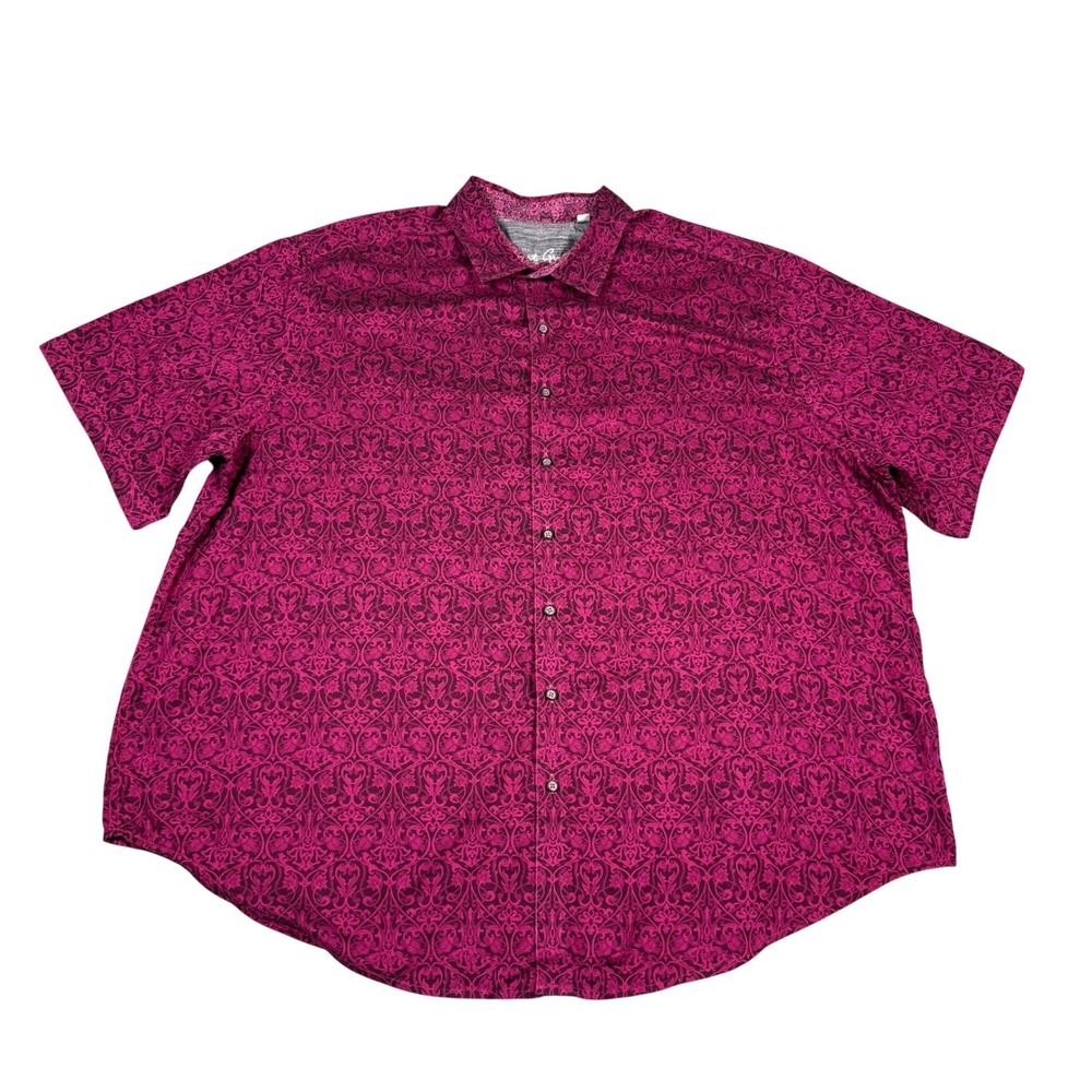 Robert Graham Mens 3XL Magenta Purple Damask Jacquard Short Sleeve Button Shirt